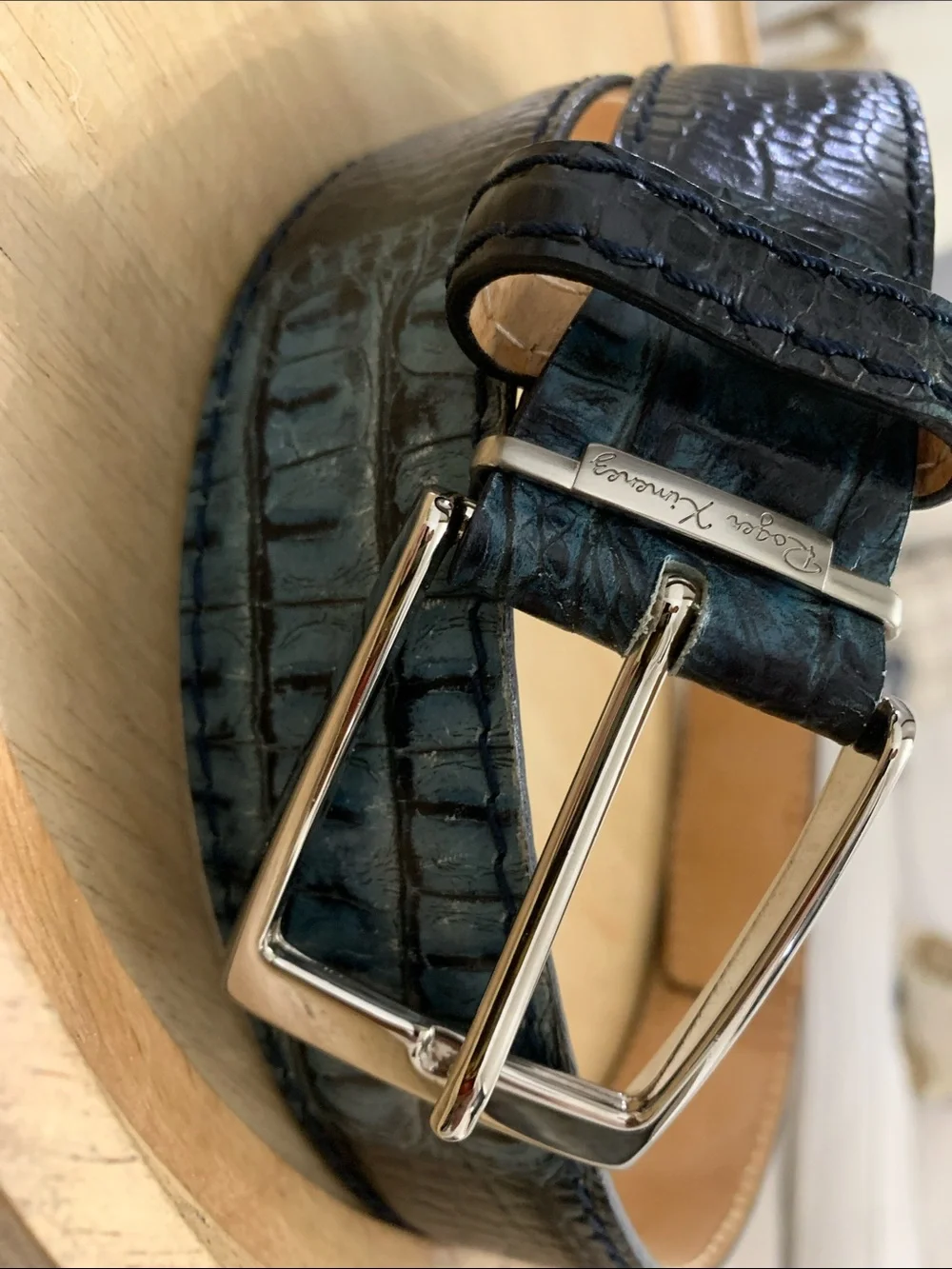 Roger Ximenez Midnight mock crocodile Italian leather Belt Size 38